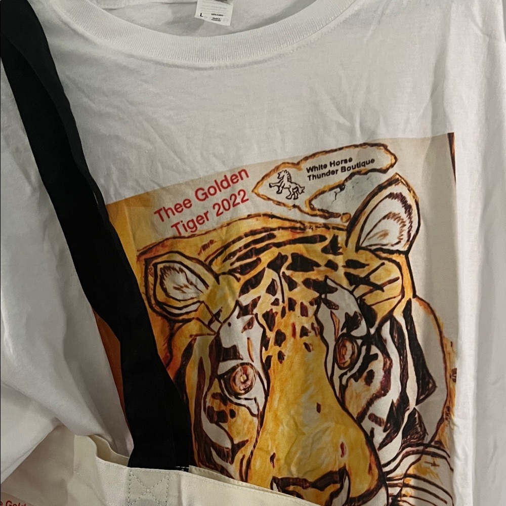 *058*Unisex White Thee Golden Tiger White & Orange with Julie Lee Nersinger Art.